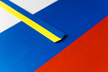 Ukrainian flag lies perpendicular on Russian. Combined colors of the Russia and Ukraine flag