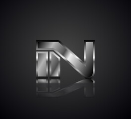 Modern Initial logo 2 letters Silver Metal simple in Dark Background with Shadow Reflection IN