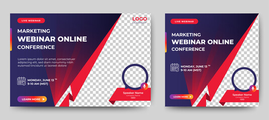 Marketing Strategies live webinar banner invitation and social media post template. Business webinar invitation design