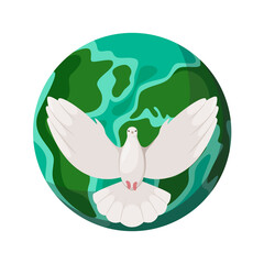 A dove of peace on the background of planet earth. Cartoon design.
