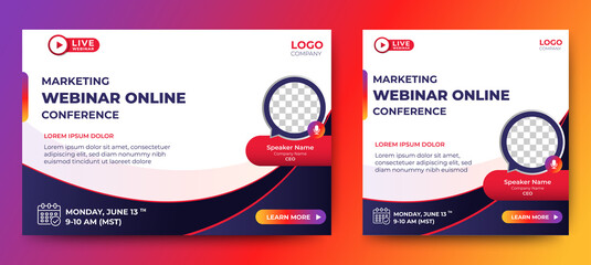 Marketing Strategies live webinar banner invitation and social media post template. Business webinar invitation design