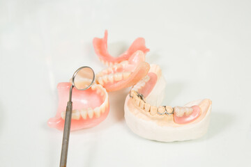 dentures, casts of celusti and stomatological mirror