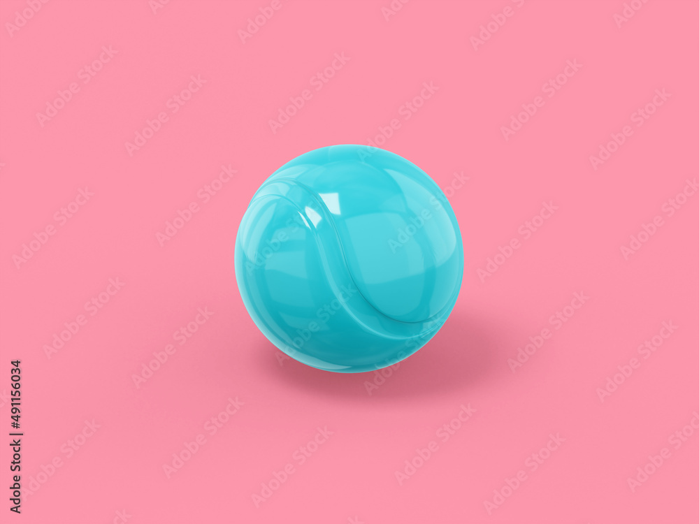 Poster blue single color tennis ball on a pink monochropme background. minimalistic design object. 3d rende