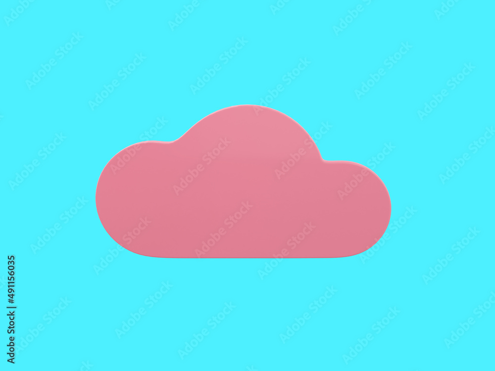 Poster pink mono color cloud front view on blue solid background. minimalistic design object. 3d rendering 