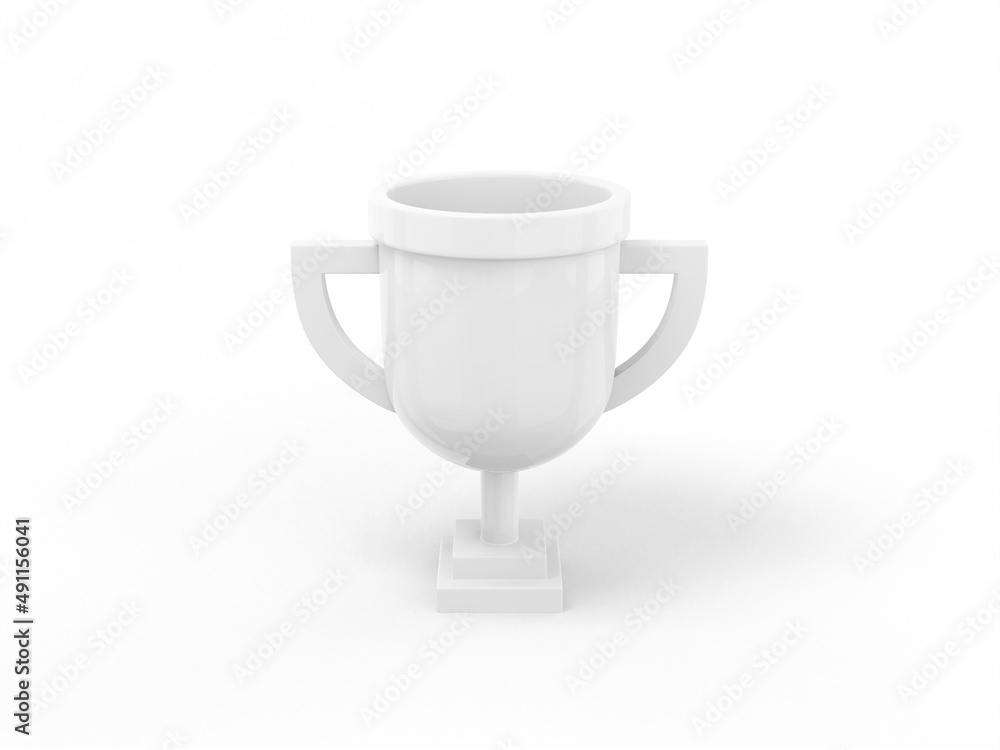 Poster white mono color prize cup on white solid background. minimalistic design object. 3d rendering icon 