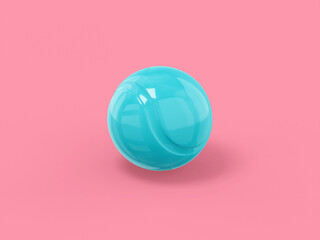 Blue single color tennis ball on a pink monochropme background. Minimalistic design object. 3d rendering icon ui ux interface element.