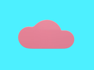 Pink mono color cloud front view on blue solid background. Minimalistic design object. 3d rendering icon ui ux interface element.