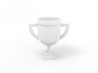 White mono color prize cup on white solid background. Minimalistic design object. 3d rendering icon ui ux interface element.