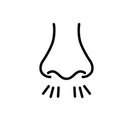 Nose and breath icon. Nasal breathing. Human organ of smell. Unpleasant smell. Nose inhales fragrance outline icon. Vector illustration in line style on white background. Editable stroke. - obrazy, fototapety, plakaty