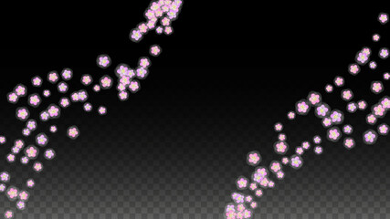 Blue Vector Realistic Blue Petals Falling on Transparent Background. Spring Romantic Flowers Illustration. Flying Petals. Sakura Spa Design. Blossom Confetti. Design Elements for Wedding Decoration.