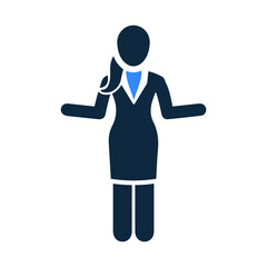 Customer, female, talking icon. Simple editable vector illustration.