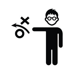 Man, Calculation, solution icon. Black vector graphics.