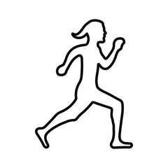 Run, female figure outline icon. Line art vector.