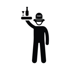 Waiter, gentleman icon. Black vector graphics.