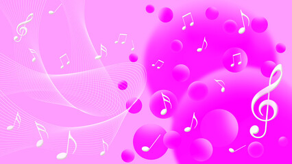 Fototapeta na wymiar 音楽のイメージ、音符と浮遊する球体のバックグラウンド