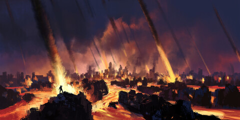 Doomsday scene of purgatory on earth, 3D illustration. © liuzishan
