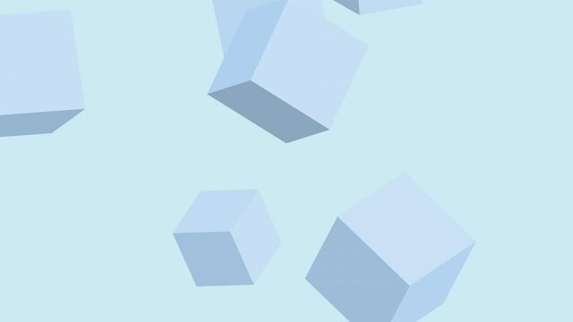 Animation of many cubes rotating and moving sideways (light blue)