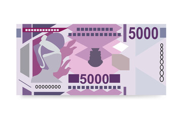 Guinean Franc Vector Illustration. Guinea money set bundle banknotes. Paper money 5000 GNF. Flat style. Isolated on white background. Simple minimal design.