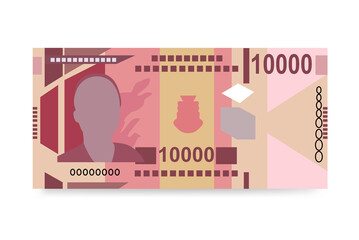 Guinean Franc Vector Illustration. Guinea money set bundle banknotes. Paper money 10000 GNF. Flat style. Isolated on white background. Simple minimal design.