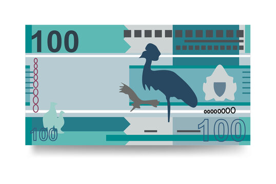 Gambian Dalasi Vector Illustration. The Gambia money set bundle banknotes. Paper money 100 GMD. Flat style. Isolated on white background. Simple minimal design.
