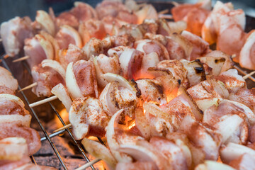 Fleischspieße mit Geflügelfleisch auf dem Grill