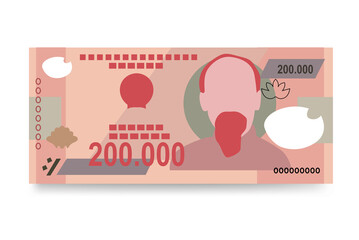Vietnam Dong Vector Illustration. Vietnamese money set bundle banknotes. Paper money 200000 VND. Flat style. Isolated on white background. Simple minimal design.