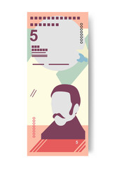 Bolivar Soberano Vector Illustration. Venezuela money set bundle banknotes. Paper money 5 VES. Isolated on white background.
