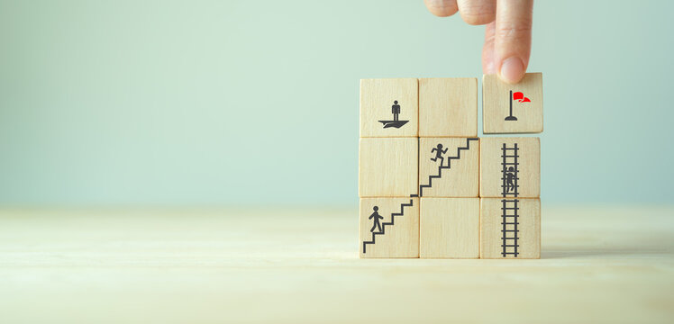 businessman compete to the goal,achievment winning red flag. vision ,opportunity or chance of leader to growth success process in business career. find path way which appropriate in owner business