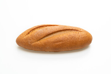 freshly baked french baguette bread on white background