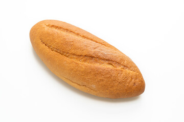 freshly baked french baguette bread on white background