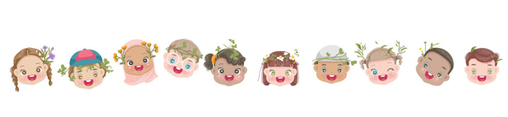 cute kids face with flower crowns.