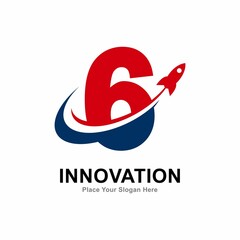 Number 6 with rocket logo vector design. Suitable for  technology, education, corporate identity, initial, posters and labels