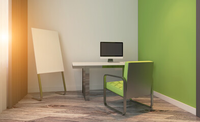 Modern meeting room. 3D rendering.. Sunset.