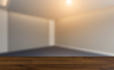 Fototapeta premium . Sunset. Modern office Cabinet. 3D rendering. Meeting room. Background with empty table. Flooring.
