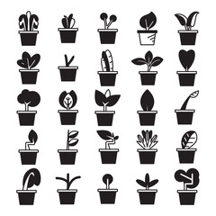 plant in pot and tree icons