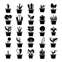 plant in pot and tree icons