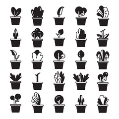 plant in pot and tree icons