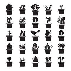 plant in pot and tree icons