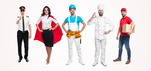 People having different jobs on white background