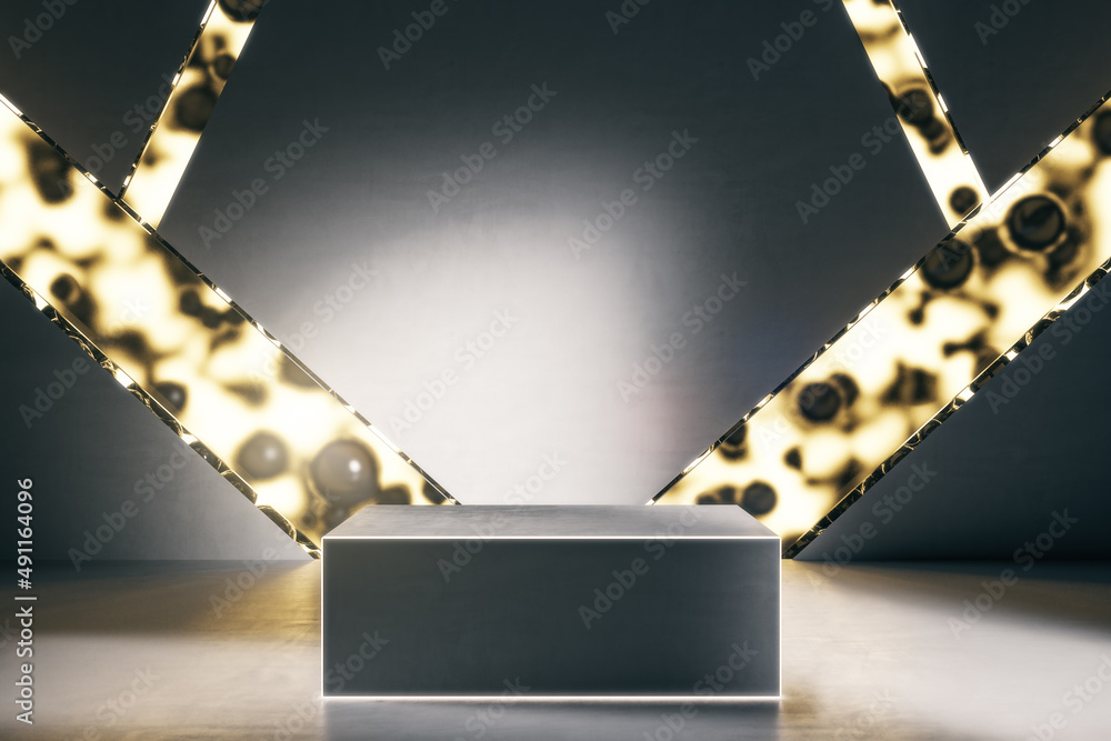Aufkleber Creative product presentation podium background with glowing lines. Mock up place. 3D Rendering.