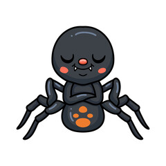 Cute little black spider cartoon sleeping