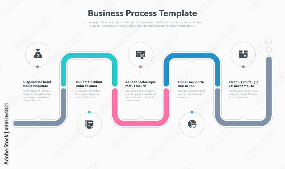 Poster Simple business process template with five steps. Easy to use for your website or presentation.