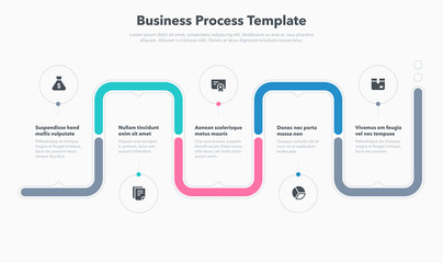 Fototapeta premium Simple business process template with five steps. Easy to use for your website or presentation.