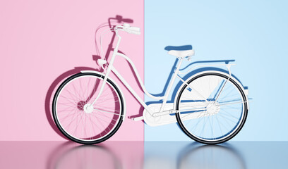 White bicycle on pastel color wall background