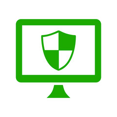 Computer, firewall icon. Green vector sketch.