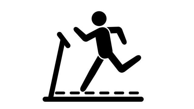 ランニングマシーンで走るピクトグラムマン。Pictogram man running on running machine. Looped animation with a luma matte.