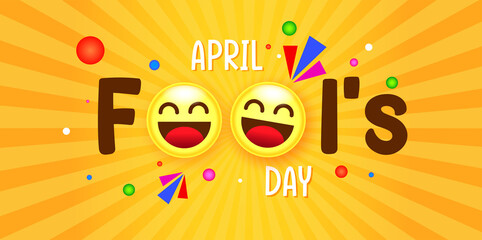 April fools day background funny and crazy face emoji icon