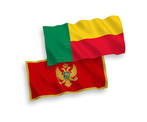 Flags of Montenegro and Benin on a white background