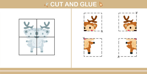 Cut and Glue of cute deer,education game for kids age 5 and 10 Year Old