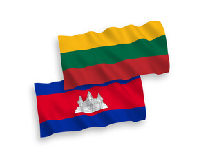 Flags of Lithuania and Kingdom of Cambodia on a white background